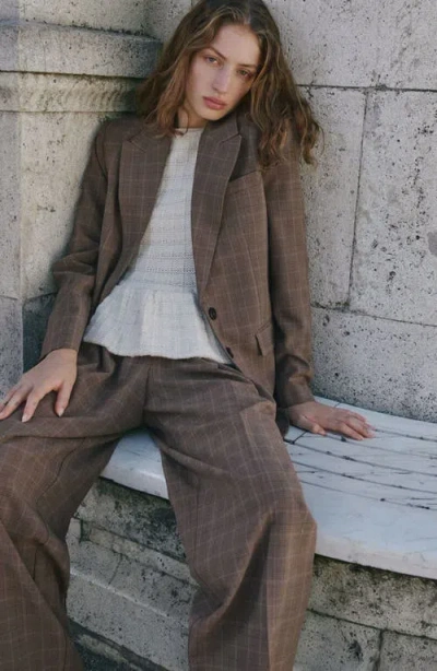 Mango Check Wide Leg Suit Pants In Multi
