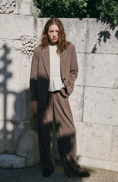 Mango Check Wide Leg Suit Pants In Multi