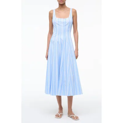 Staud Wells Paneled Striped Cotton-blend Poplin Midi Dress In Blue