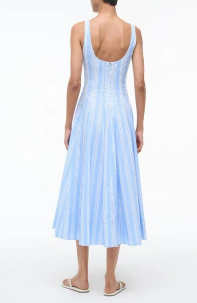 Staud Wells Paneled Striped Cotton-blend Poplin Midi Dress In Blue