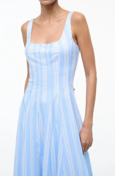 Staud Wells Paneled Striped Cotton-blend Poplin Midi Dress In Blue