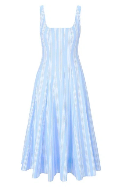 Staud Wells Paneled Striped Cotton-blend Poplin Midi Dress In Blue