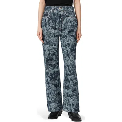Allsaints Womens Printed Indigo Blake Horse-print Wide-leg Mid-rise Jeans In Purple