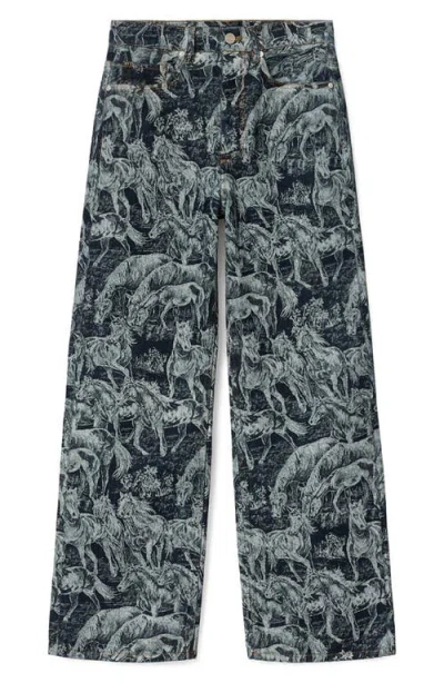 Allsaints Womens Printed Indigo Blake Horse-print Wide-leg Mid-rise Jeans In Purple