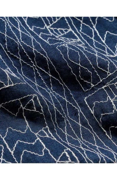 Billy Reid Short Sleeve Geo Stitch Embroidered Treme Shirt In Blue