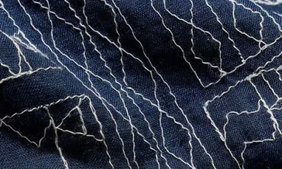 Billy Reid Short Sleeve Geo Stitch Embroidered Treme Shirt In Blue