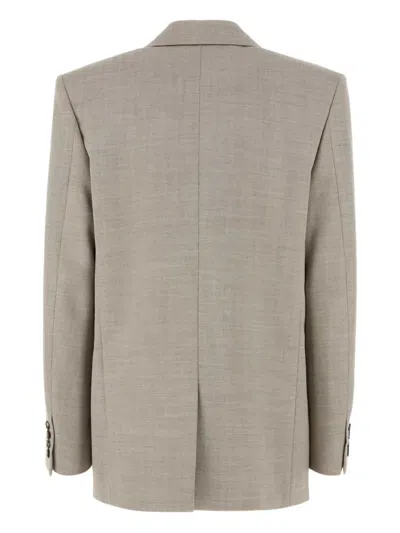 Saint Laurent Double-breasted Wool Blazer Peak Lapels In Gray