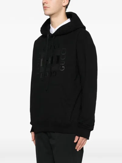 Gucci Men Black Sweatshirt With Hood With Drawstring And Front Logo In Cotton Man In Multi