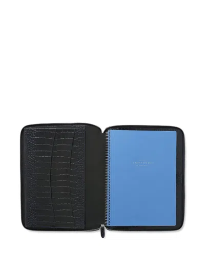 Smythson A5 Writing Folder With Zip In Mara In Blue