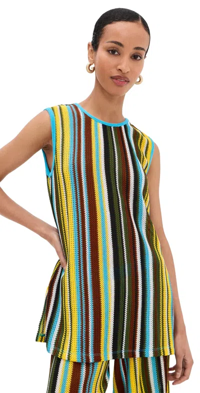 Staud Valley Stripe Open Stitch Knit Top In Blue