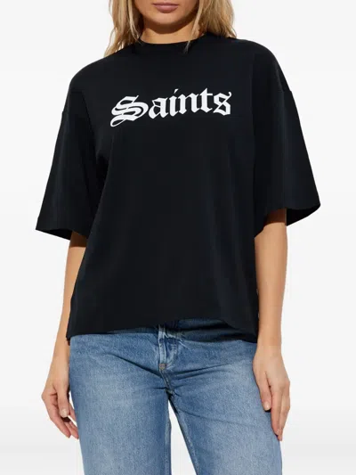 Allsaints Womens Black Amelie Branded-print Cotton-jersey T-shirt