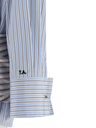 Attico Belted Striped Cotton-poplin Mini Dress In Blue