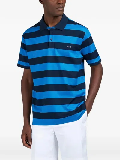 Paul & Shark Cotton Polo Shirt Striped Pattern In Blue