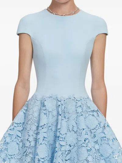 Self-portrait Womens Self Portrait Cap-sleeve Crepe And Lace Mini Dress In Blue