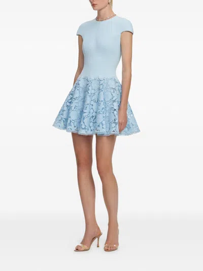 Self-portrait Womens Self Portrait Cap-sleeve Crepe And Lace Mini Dress In Blue