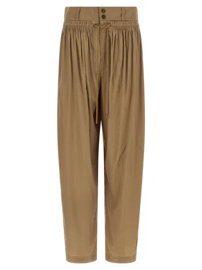 Isabel Marant Inaya High Waist Gathered Straight Leg Pants In Brown