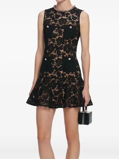 Self-portrait Lace Crystal Embellished Mini Dress In Black