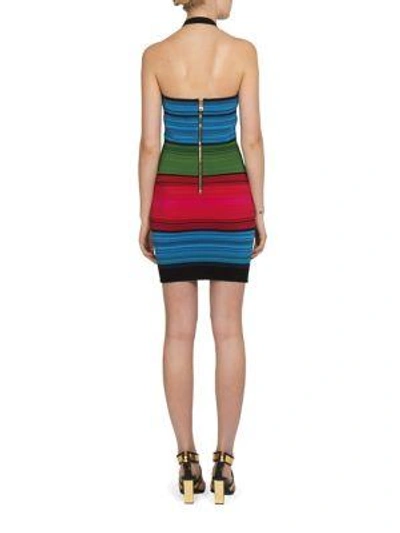 Shop Balmain Striped Halter Mini Dress In Multi