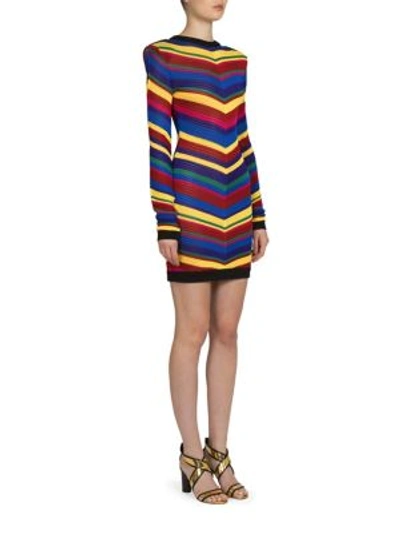Shop Balmain Rainbow Stripe Knit Dress In Multi