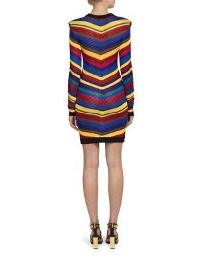 Shop Balmain Rainbow Stripe Knit Dress In Multi