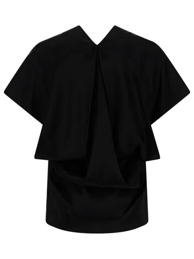 Nina Ricci Silk Top V Neckline Draped Back In Black