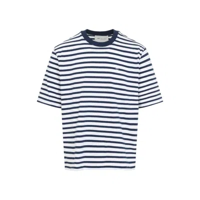 Ami Alexandre Mattiussi Ami Paris White And Blue Mariniere Boxy Fit Cotton T-shirt In Multi