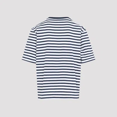 Ami Alexandre Mattiussi Ami Paris White And Blue Mariniere Boxy Fit Cotton T-shirt In Multi