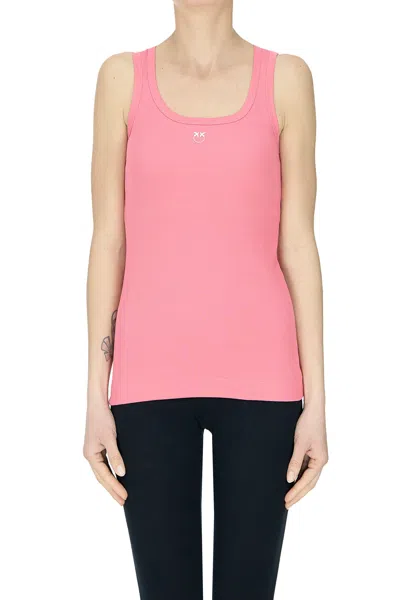 Pinko Ribbed Tank Top With Love Birds Logo In Pink