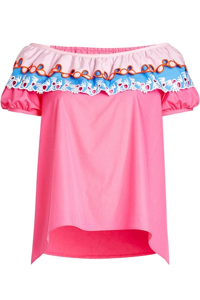 Peter Pilotto Off-the-shoulder Cotton Top In Pink & Purple