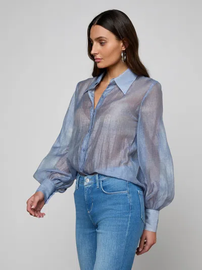 L'agence Jayleen Button Down Blouse In Blue