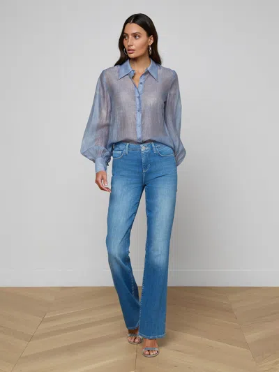 L'agence Jayleen Button Down Blouse In Blue