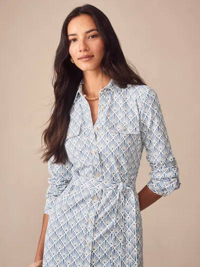 J.mclaughlin Women's Haarlem Dress In Sandshell Off White/blue