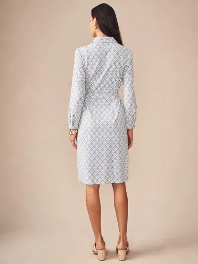 J.mclaughlin Women's Haarlem Dress In Sandshell Off White/blue