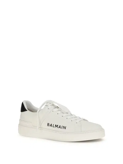 Balmain Calfskin Logo Motif Lace-up Sneakers With Black Heel Counter In Multi