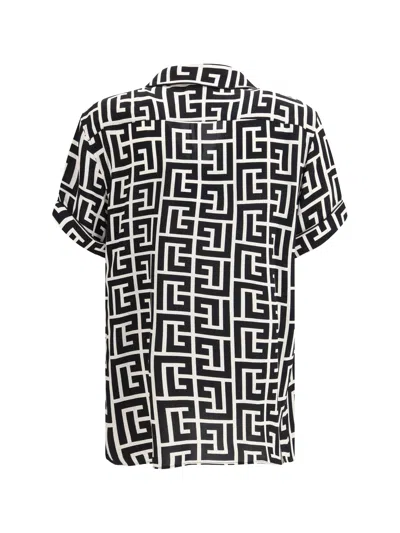 Balmain Monogram Printed Short-sleeved Shirt In Black