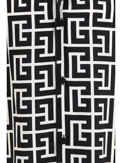 Balmain Monogram Printed Short-sleeved Shirt In Black