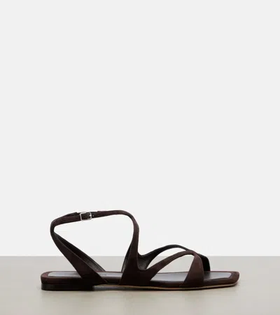 Jimmy Choo Ayla Brown Sandals With Square Toe And Ankle Buckle Closure In Suede Woman