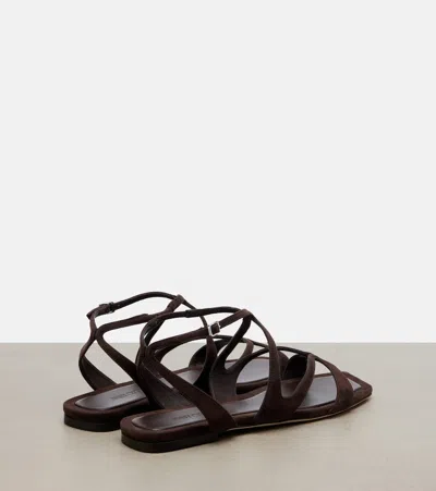 Jimmy Choo Ayla Brown Sandals With Square Toe And Ankle Buckle Closure In Suede Woman