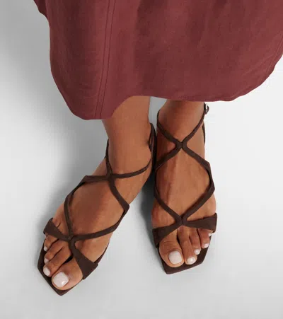 Jimmy Choo Ayla Brown Sandals With Square Toe And Ankle Buckle Closure In Suede Woman