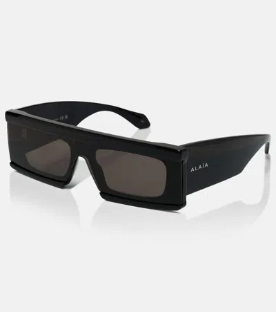 Alaïa Rectangular Frame Dark Lenses Sunglasses Design In Metallic