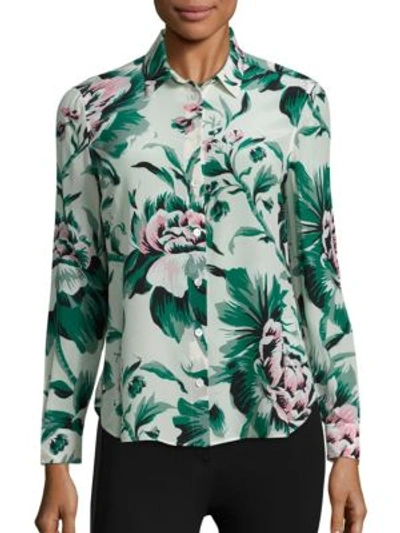 Shop Burberry Aster Floral Blouse In Emerald Green