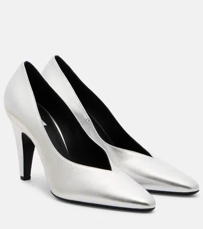Alaïa Cone Pumps In Laminated Leather In Silver