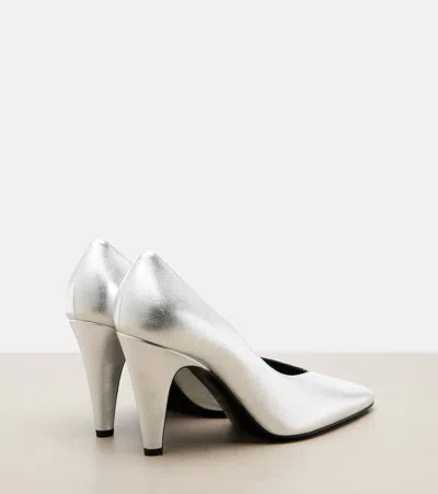 Alaïa Cone Pumps In Laminated Leather In Silver
