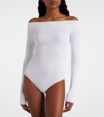 Alaïa Ribbed-knit Bodysuit In Gray