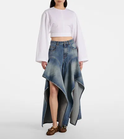 Alaïa Alaia Ruffled Wide-leg Jeans With Mid-rise Waist In Blue
