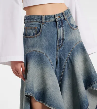 Alaïa Alaia Ruffled Wide-leg Jeans With Mid-rise Waist In Blue