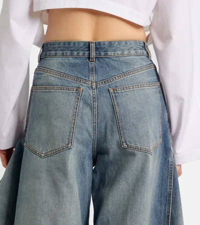 Alaïa Alaia Ruffled Wide-leg Jeans With Mid-rise Waist In Blue