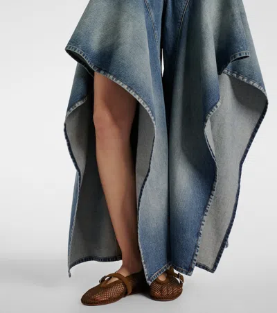 Alaïa Alaia Ruffled Wide-leg Jeans With Mid-rise Waist In Blue
