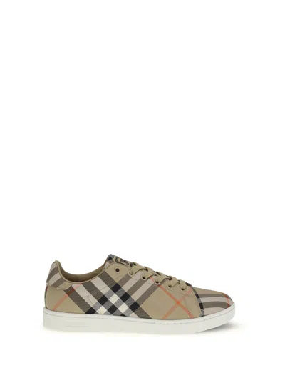 Burberry Canvas Sneakers With Check Pattern Design In White