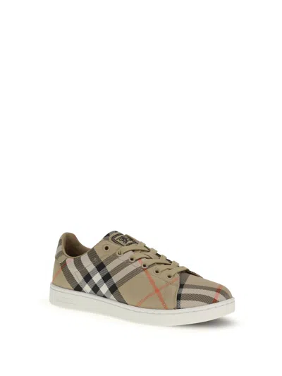 Burberry Canvas Sneakers With Check Pattern Design In White